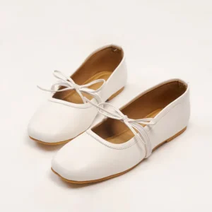 Round Toe Mary Jane Ballet Flats in White