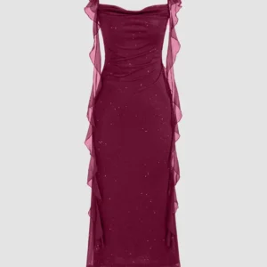 Square Neck Bodycon Midi Dress in Maroon